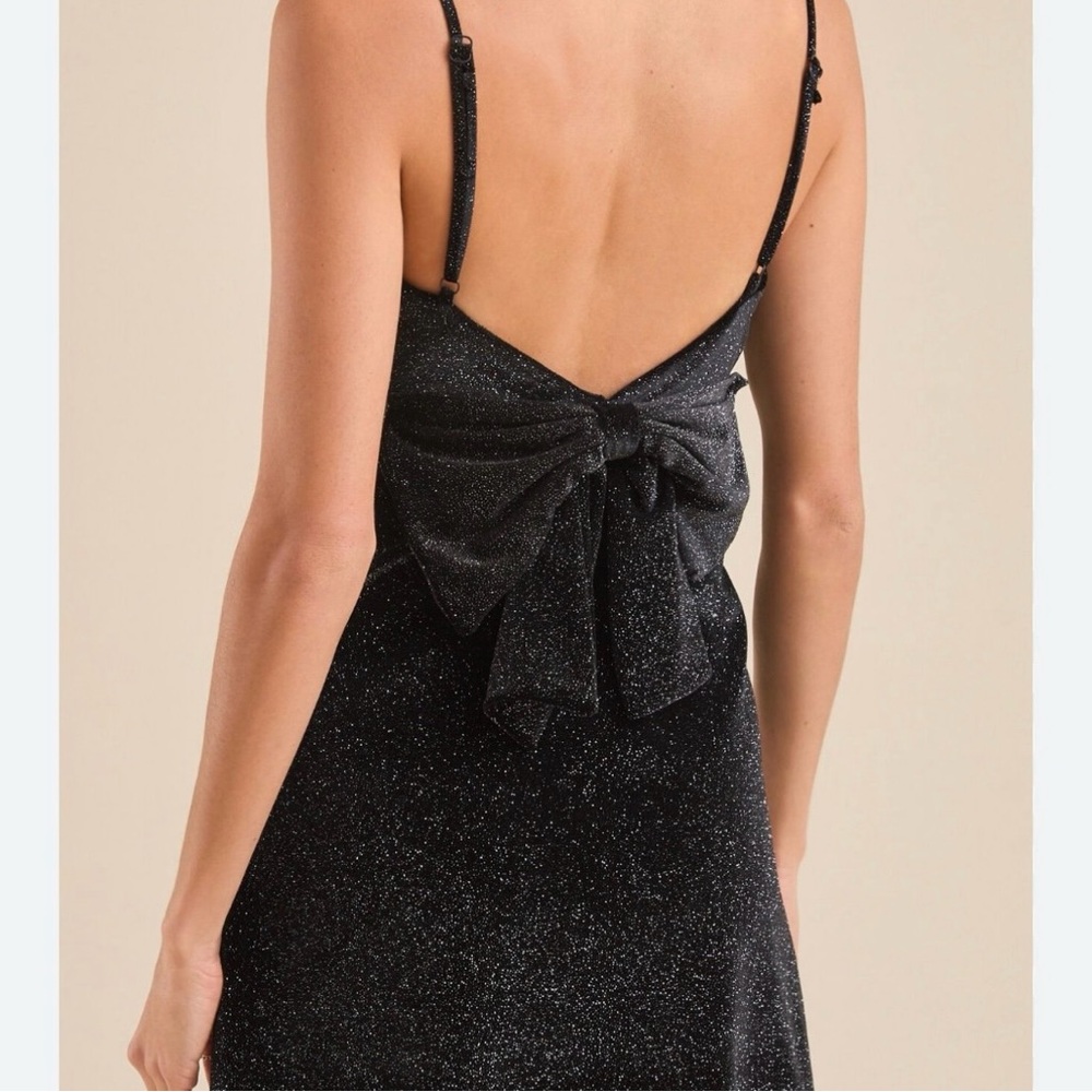NEW Altar’d State Black Holiday Sparkle Bow Mini Dress Size XS NWT